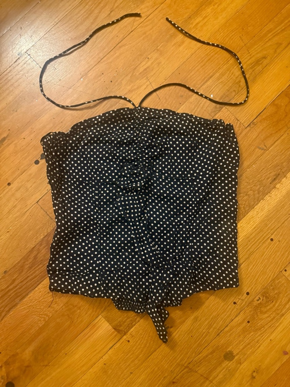 Zara Black and White Polka Dot Strapless Tie-Front Top